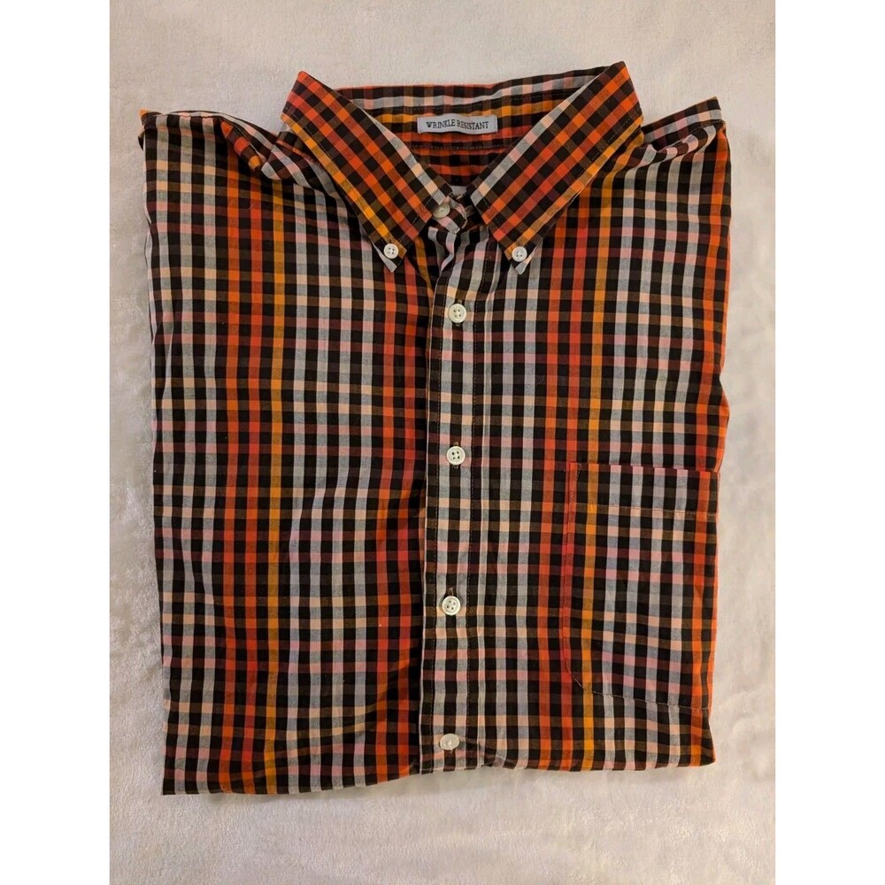 Sun River Clothing Co. Men's 2XL Button Down Short Sleeve Orange Checked Shirt